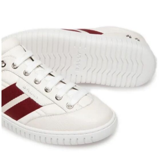 New Bally Player Striped Leather Sneakers White/ Ted Size 39/ US 9 - Picture 11 of 14